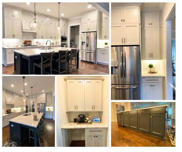 Photos of before/after cabinet refinishing at Carolina Cabinet Pros